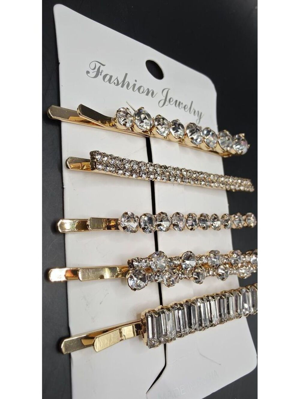 Set of 5 Gold Tone Rhinestone Hair Clips